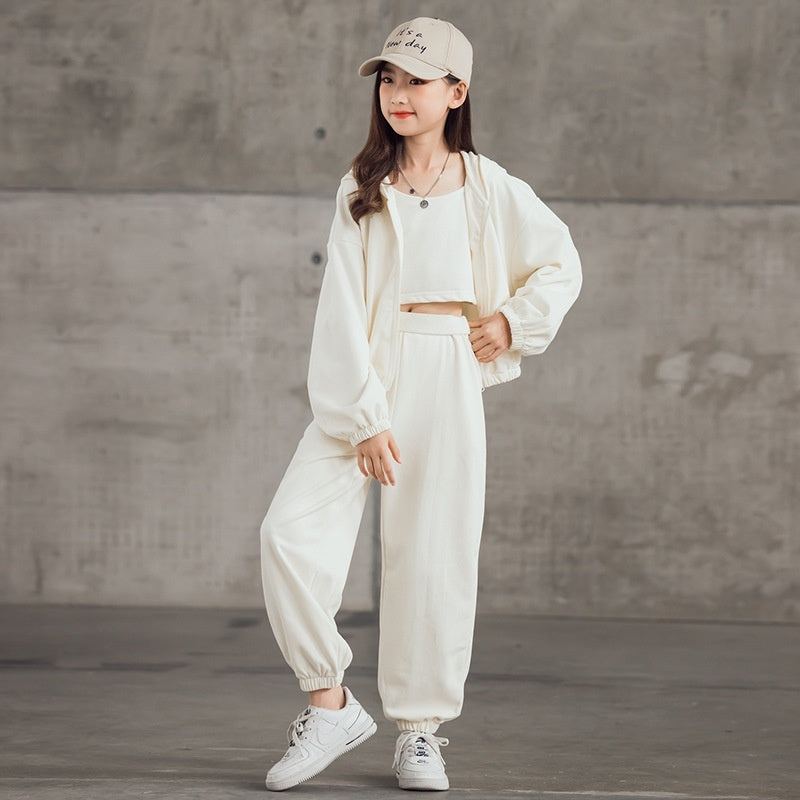 Korean Style Zip-up Shirt, Casual Pants, Three-piece Children's Sportswear