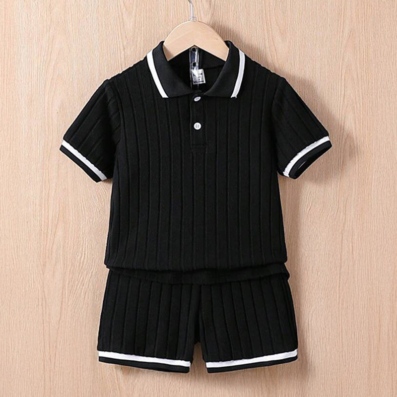 Children's Polo Collar Striped Shorts - Unisex Kids Summer Wear