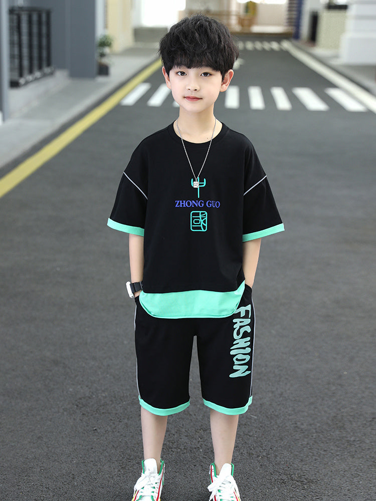 Boys Printed Two-piece Clothing Set - Green Color Multiple Sizes