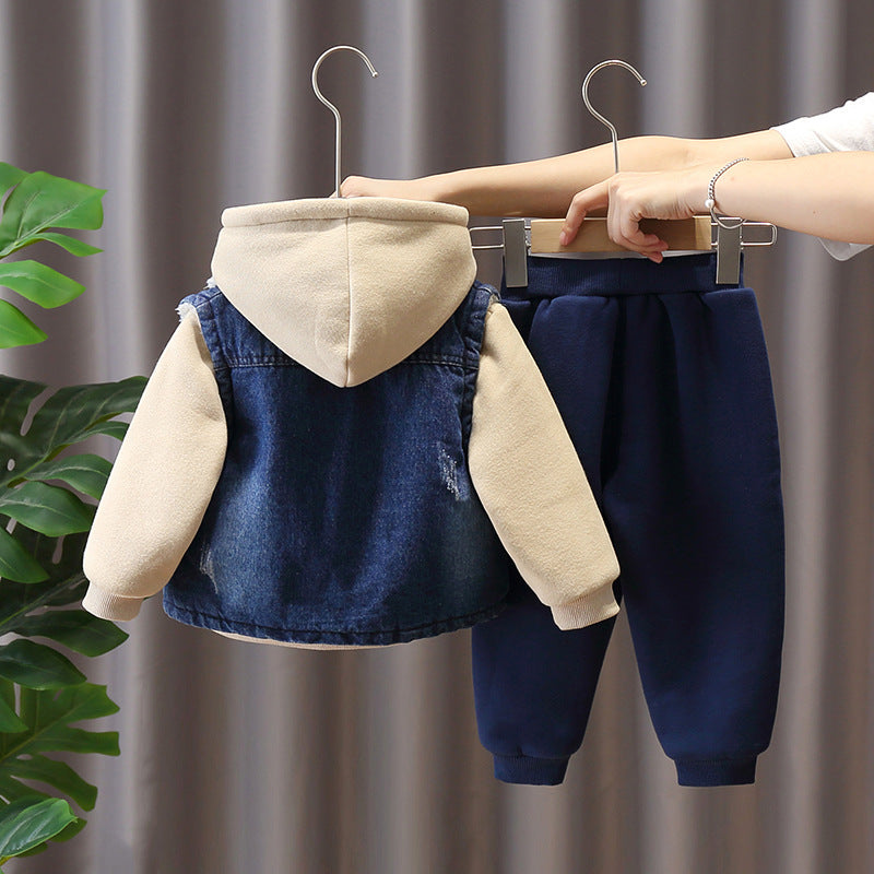 Cozy Baby Winter Jeans & Plush Suit - Warm Two-Piece Set