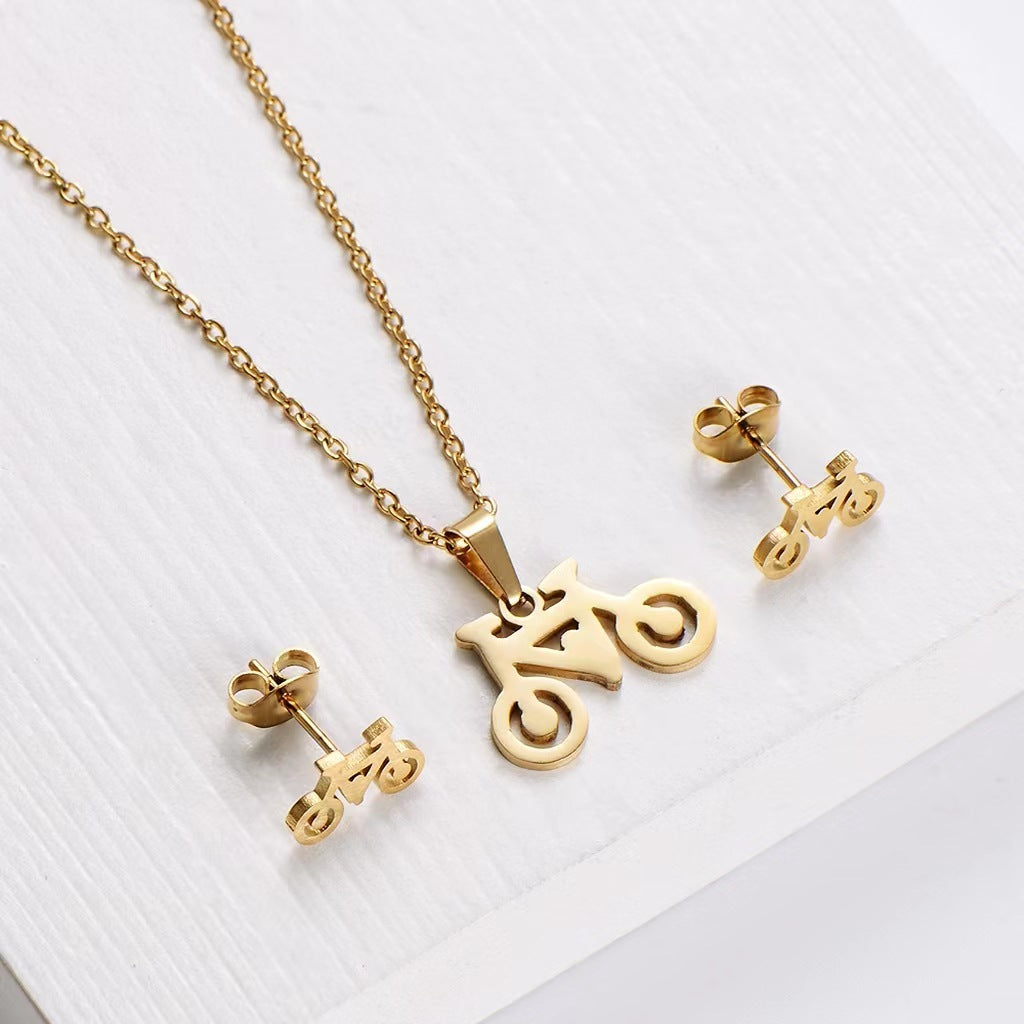 Stainless Steel Three Pieces Ground Stall Night Market Source Earrings Bicycle Female