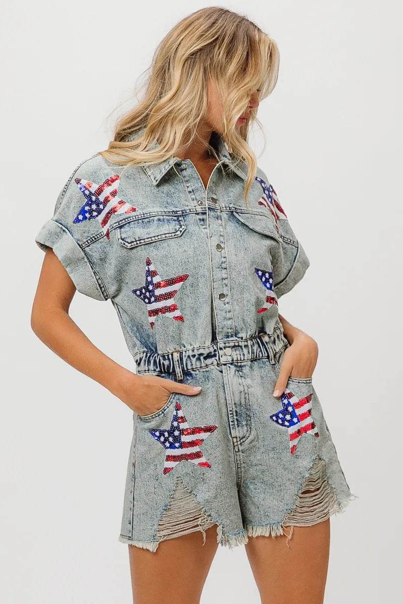 BiBi American Flag Washed Romper - Millivan supplies