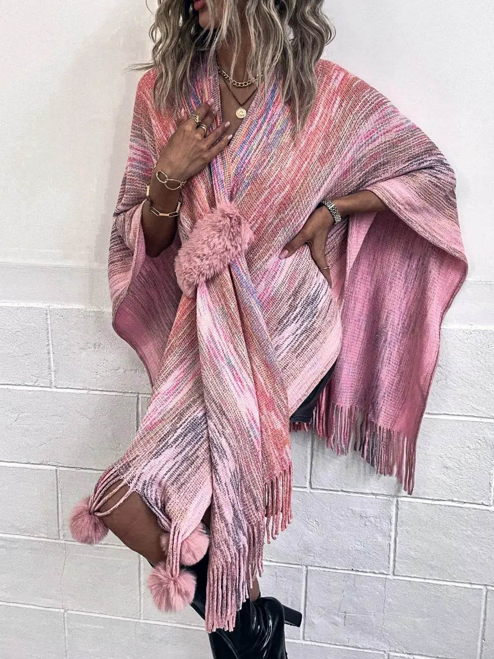 Heathered Fringe Hem Poncho - Millivan supplies