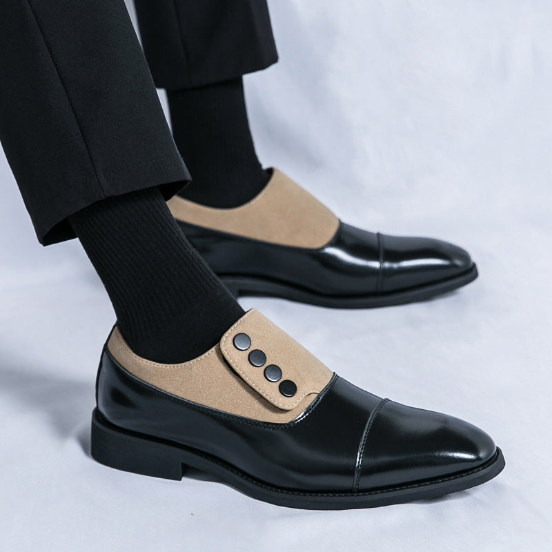 Low Top Pointed Round Toe Button Leather Shoes Men Slip-on - British Style