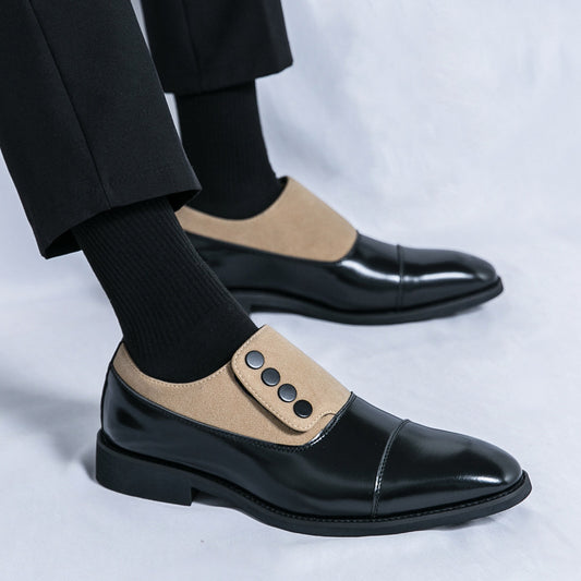 Low Top Pointed Round Toe Button Leather Shoes Men Slip-on - British Style