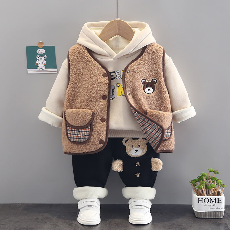 Cozy Baby Plus Velvet Outfit - Warm Foreign Style Clothing Set