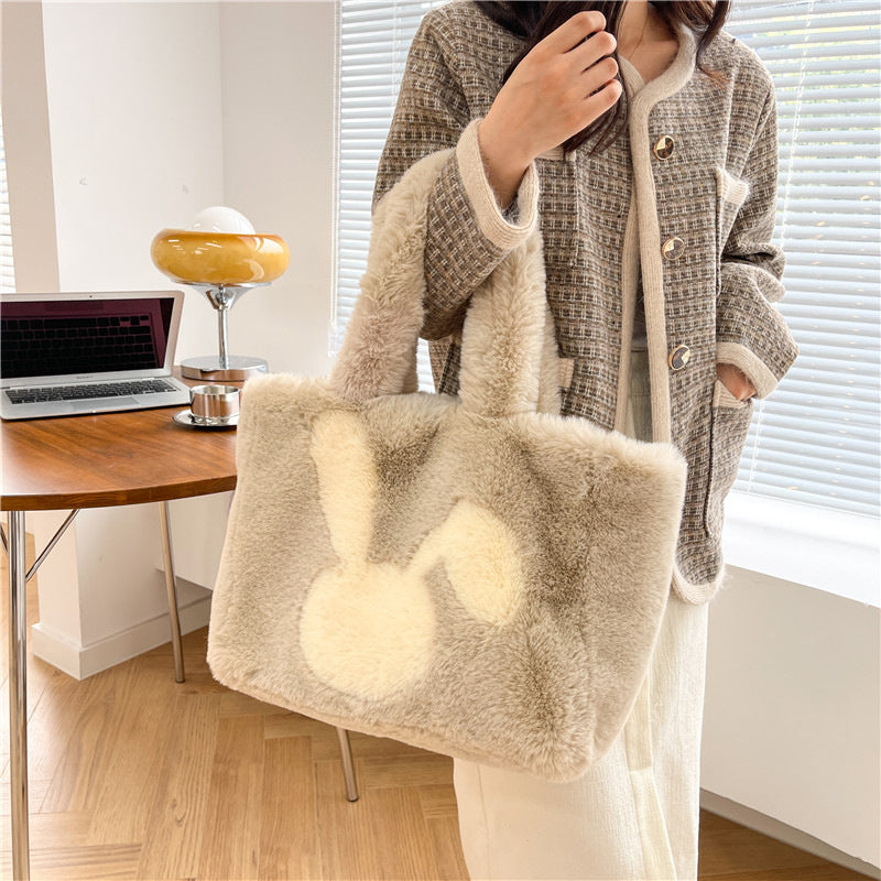 Cute Rabbit Ears Plush Bag - Autumn Winter Tote