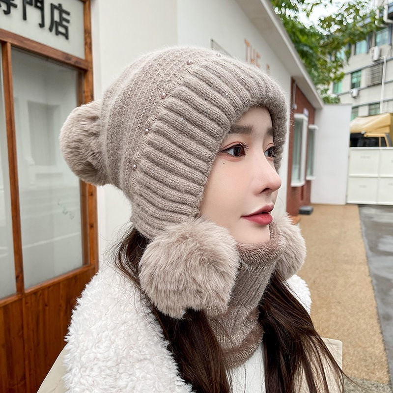 Add Velvet Padded Knitted Hat Ear Protection Warm