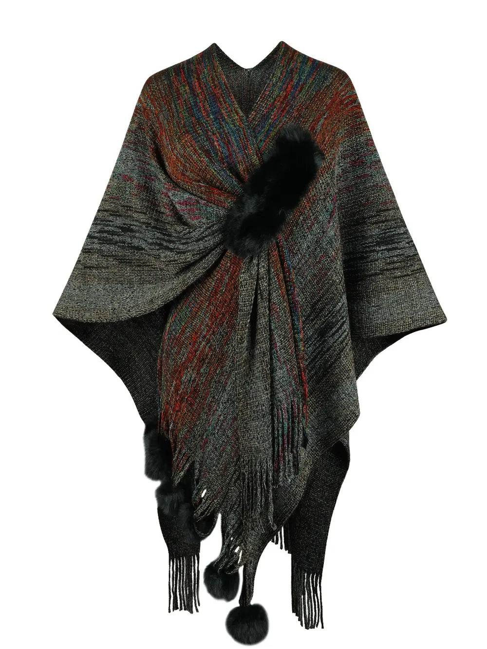 Heathered Fringe Hem Poncho - Millivan supplies