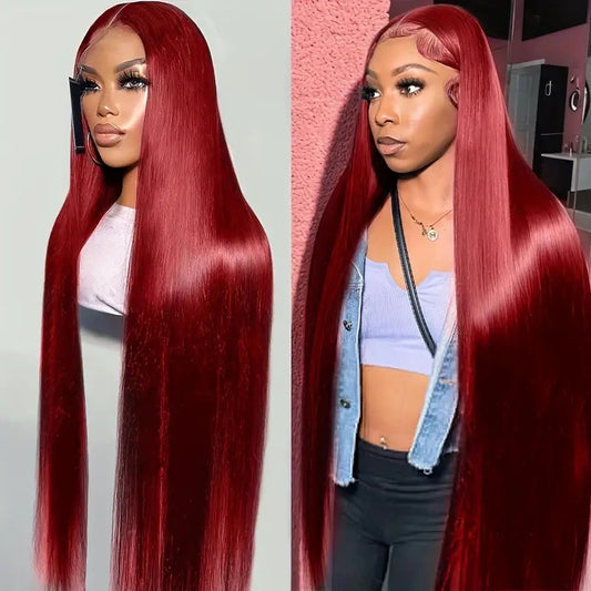 Women's Wine Red Straight Front Lace Straight Hair Wig - Adult Exotic Style