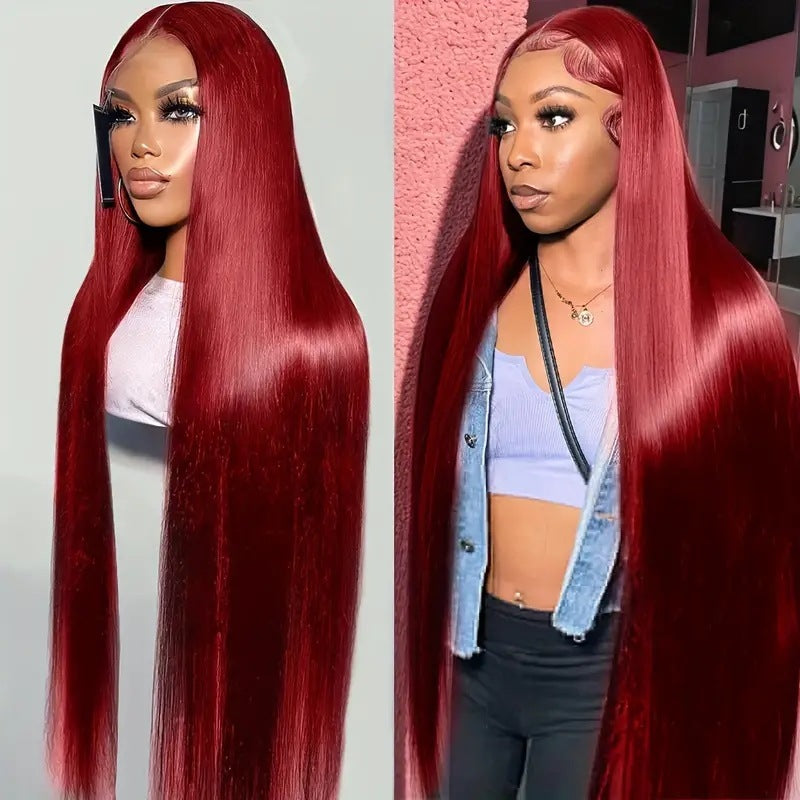 Women's Wine Red Straight Front Lace Straight Hair Wig - Adult Exotic Style