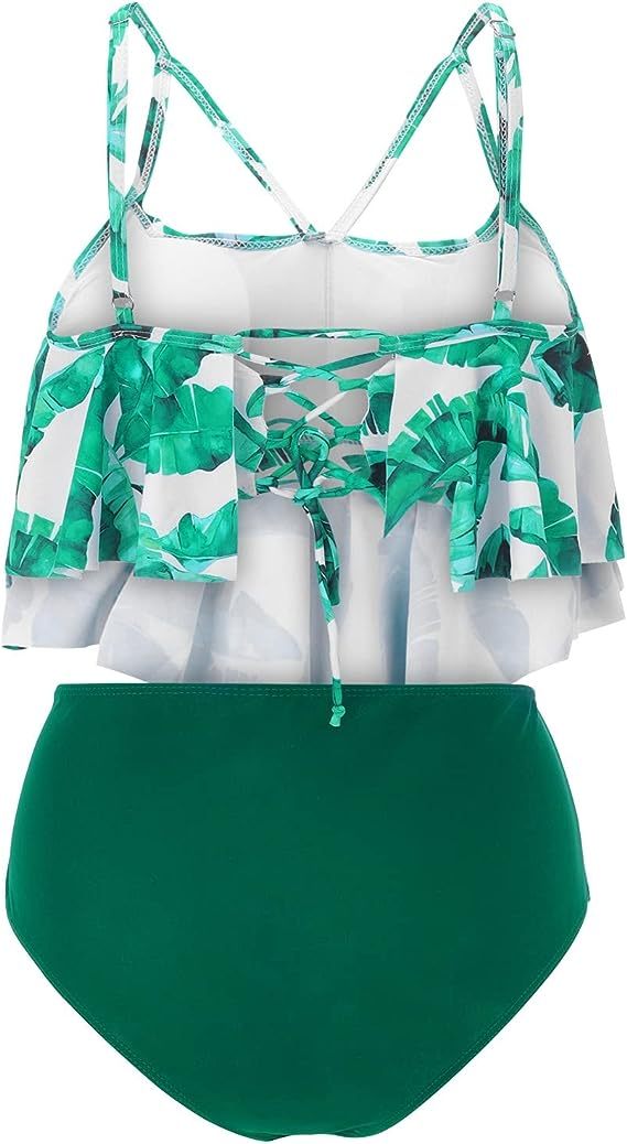 Double Layer High Waist Split Swimsuit - Tropical Print
