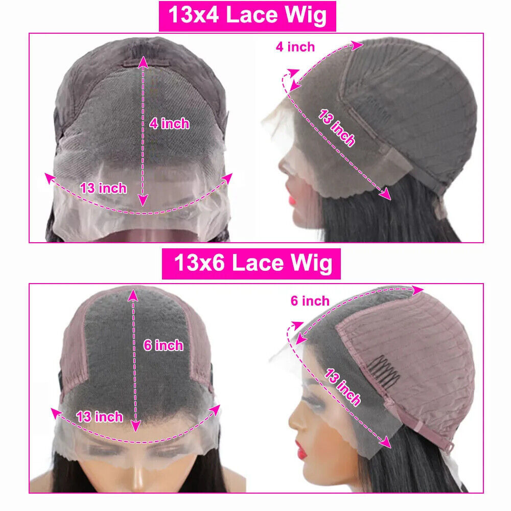 Comparison of 13x4 and 13x6 lace wigs with measurements.