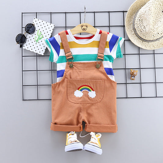 Cute Baby & Toddler Striped Overalls - Short Sleeve Summer Set