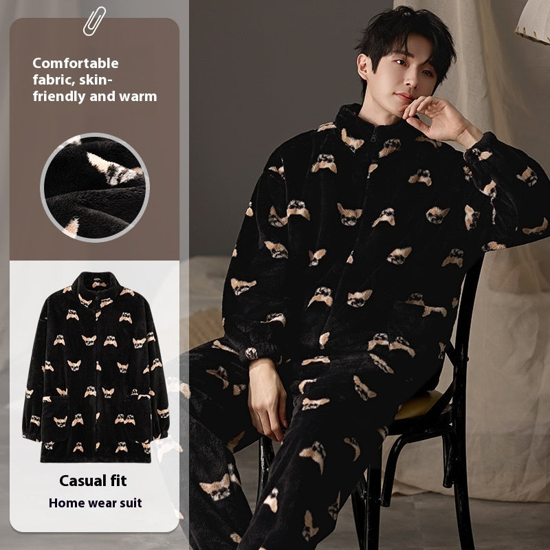 Men's Plus Size Pajama Set - Long Sleeve Warm Loungewear