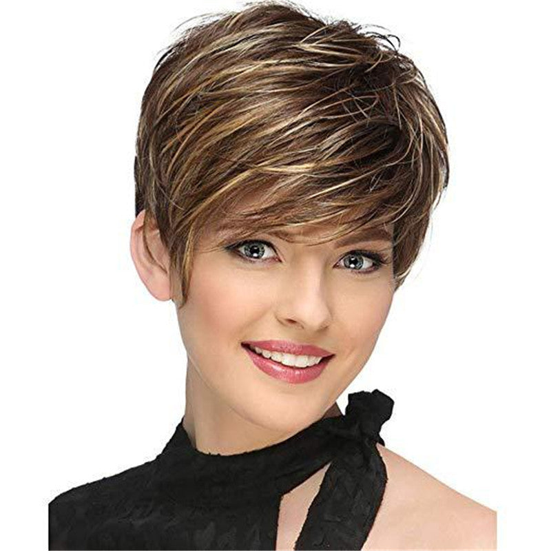 Woman with a stylish short haircut on a white background