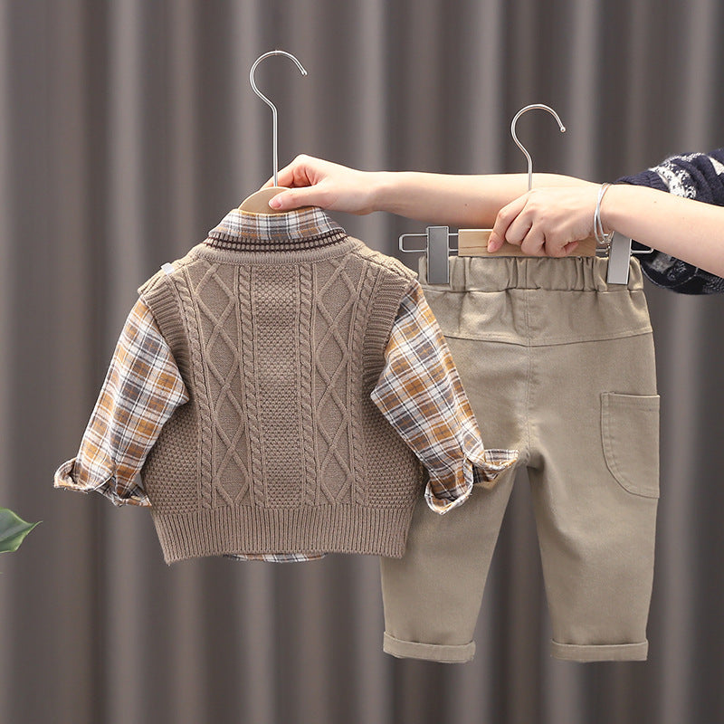 Boys' Fashion Sweater Vest Three-Piece Set - Children's Personality Outfit