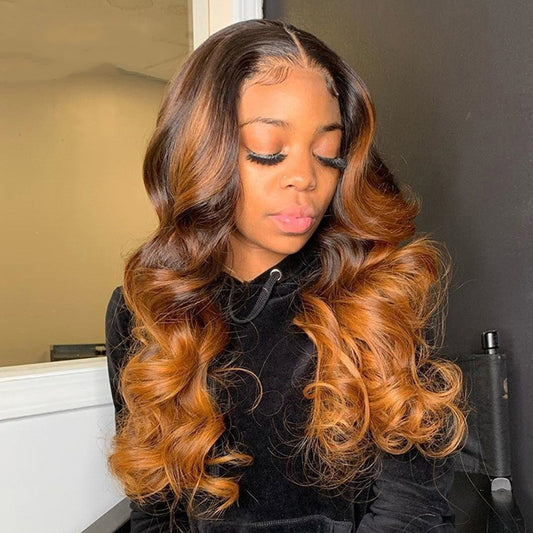 Women's T-Shape Gradient Highlight Wig - Adult Body Wave Hair Cover
