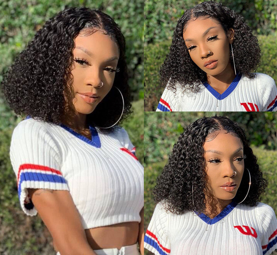 Women's Kinky Curly Short Bob Lace Front Wig - Natural Color Human Hair Multiple Lengths