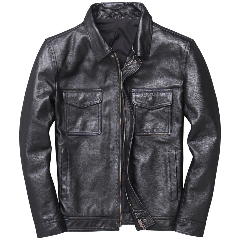 Black leather jacket on a white background