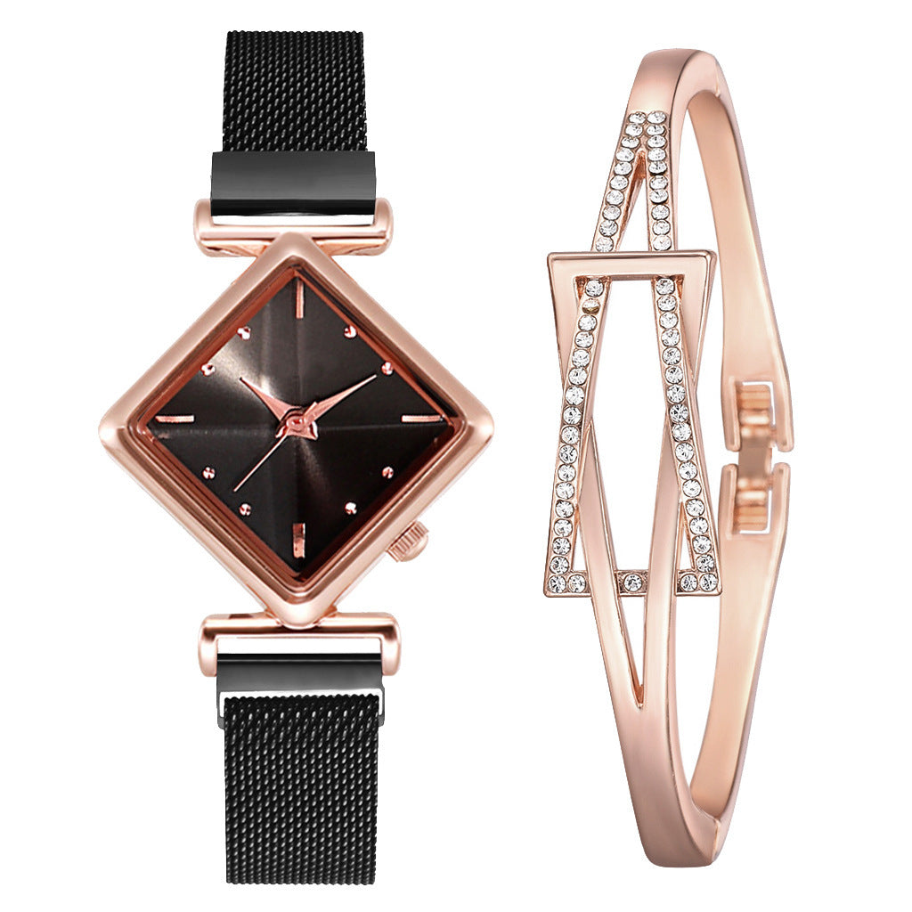 Diamond Watch Bracelet - Elegant Quartz Watch with Textile Strap