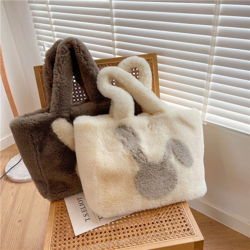 Cute Rabbit Ears Plush Bag - Autumn Winter Tote