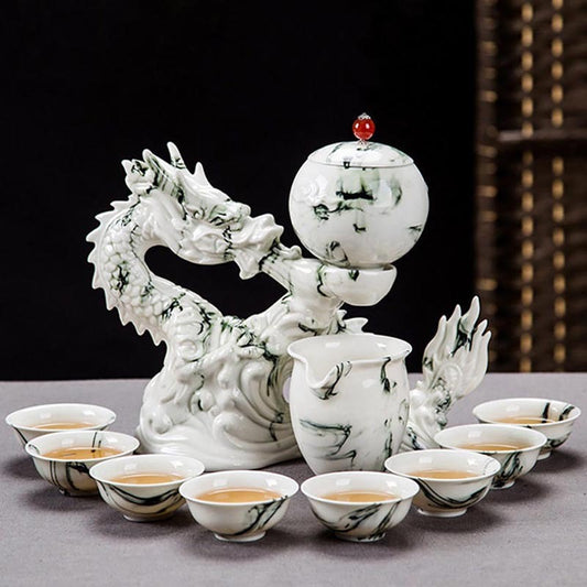 Xianglong Blessing High-end Automatic Tea Set - Purple Sand Hand-painted with 8 Cups