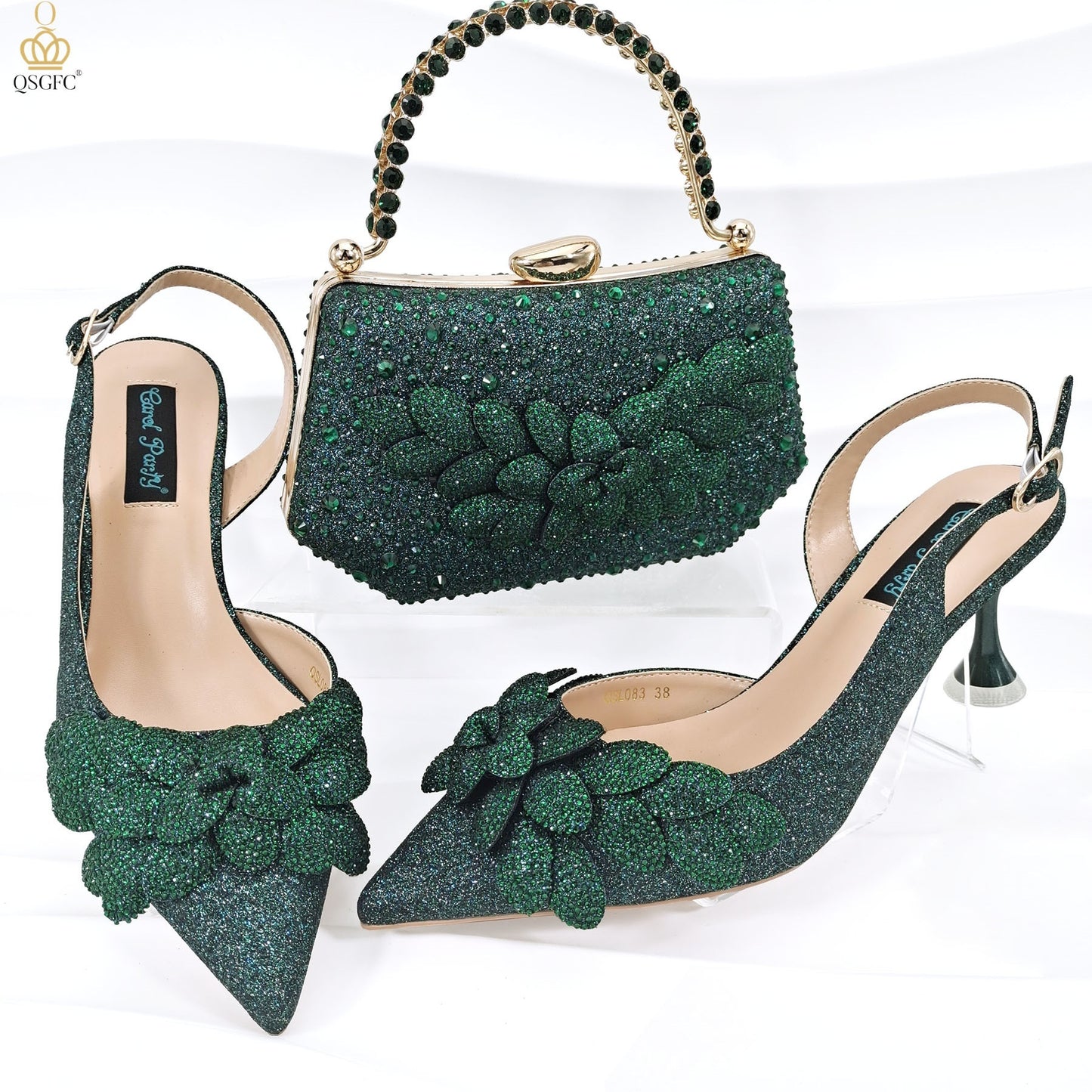 Women's Party Shoes Bag Set - Wine Red Handmade Leaf Decorative Wine Glass Heel Multiple Sizes