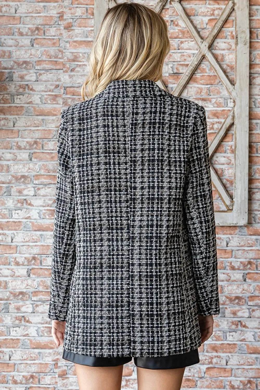 First Love Full Size Lurex Mixed Tweed One Button Blazer - Millivan supplies