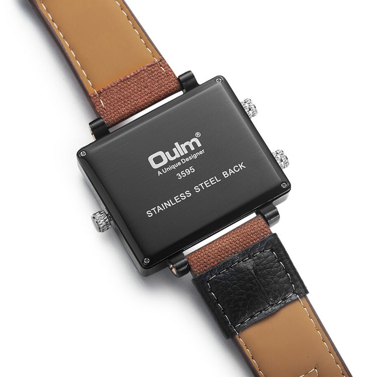 Men's Multi Time Zone Square Canvas Watch
