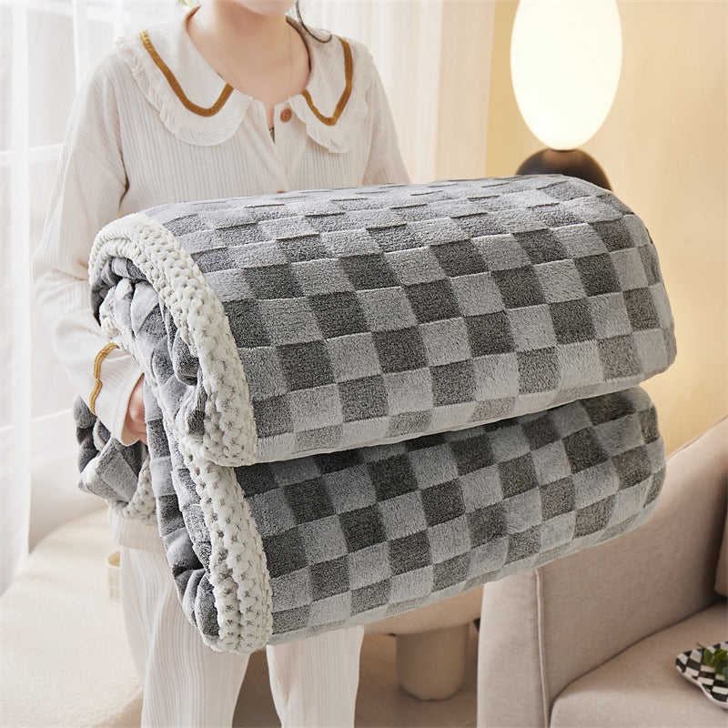 Plaid Rabbit Plush Woolen Blanket Bed Sheet