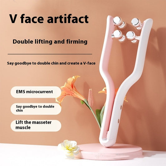 Micro-current Roller Face Slimming Massage Instrument - USB 5W Skin Tightening White Pink