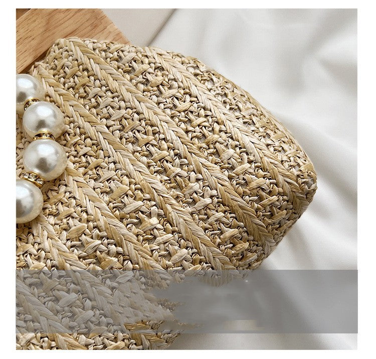 Fashion Simple Straw Pearl Chain Handbag - Street Trend Crossbody Bag