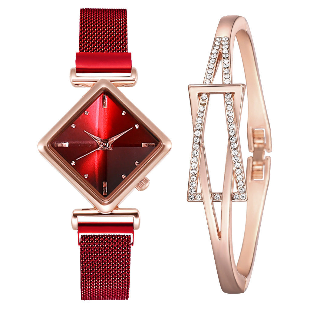 Diamond Watch Bracelet - Elegant Quartz Watch with Textile Strap