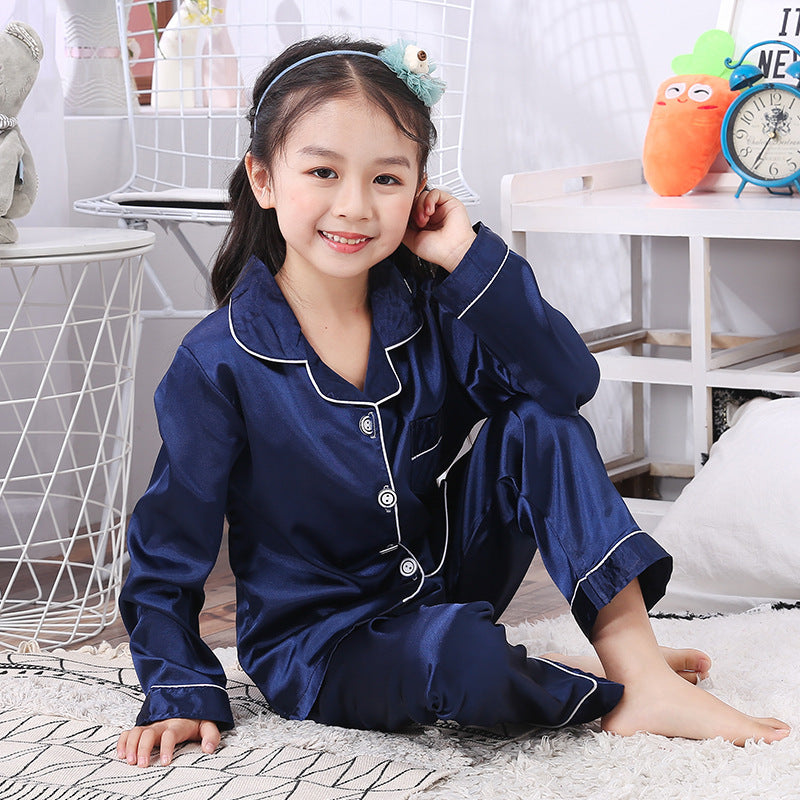 Children's Cardigan Long Sleeve Pajamas Girls Boys Ice Silk Solid Color