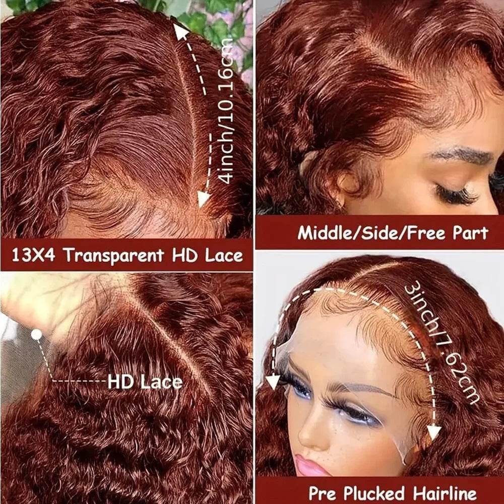 Reddish Brown Water Wave HD Lace Front Wig Human Hair - Millivan supplies
