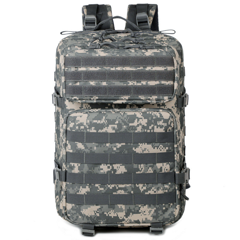 Camouflage backpack on a white background