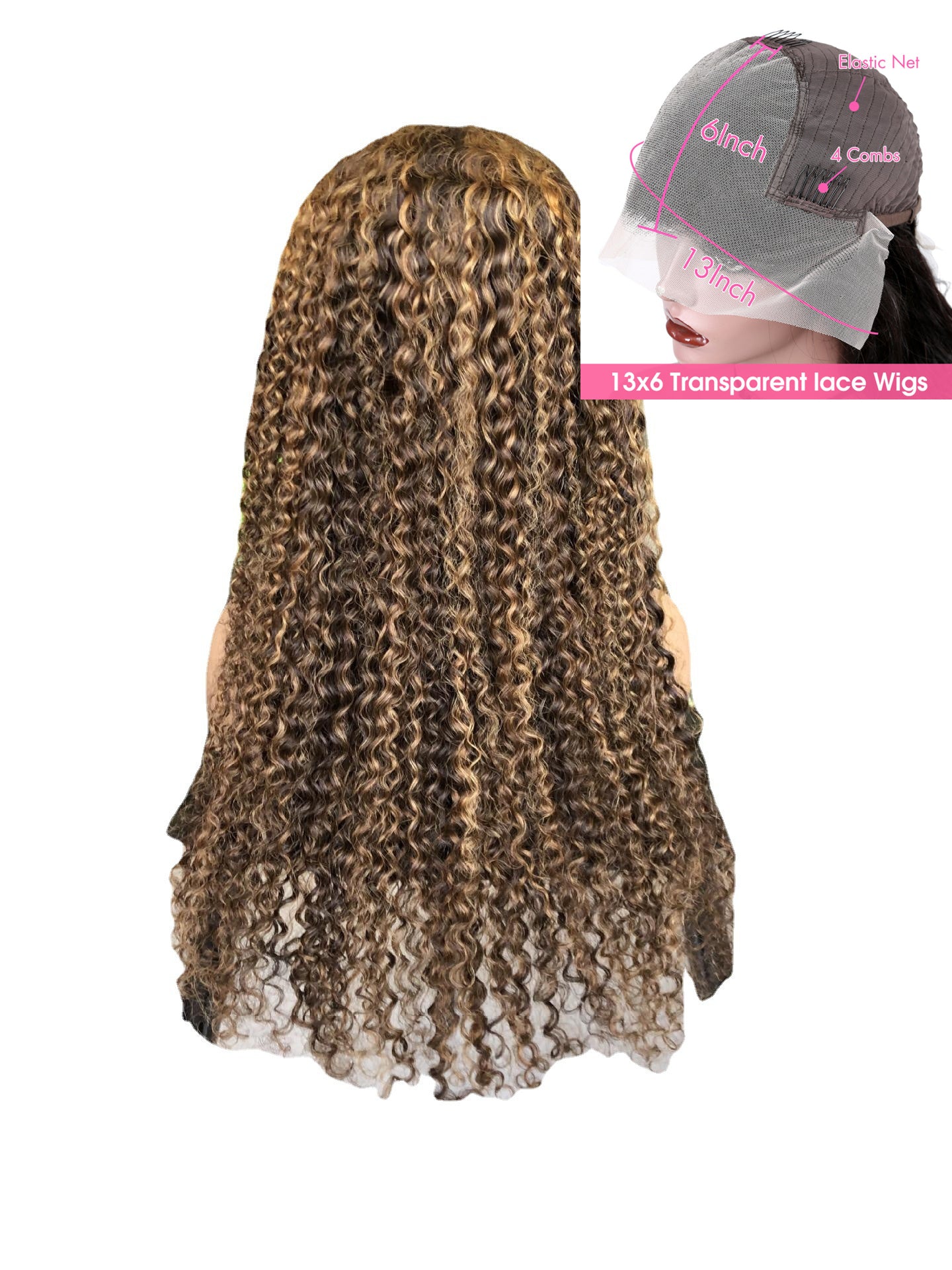 Piano Inter-color Highlight Curly Lace Wig - Hand-Woven Human Hair Wig