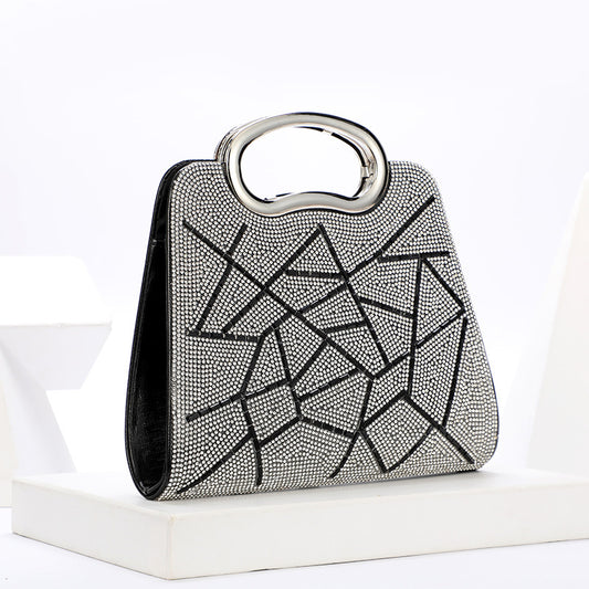 Irregular Stripes Rhinestone Glitter PU Leather Handbag