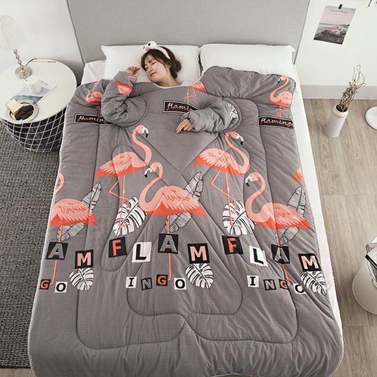 Winter Lazy Quilt with Sleeves - Polyester 1.2×1.6m Wearable Blanket 5 Colors 1350g