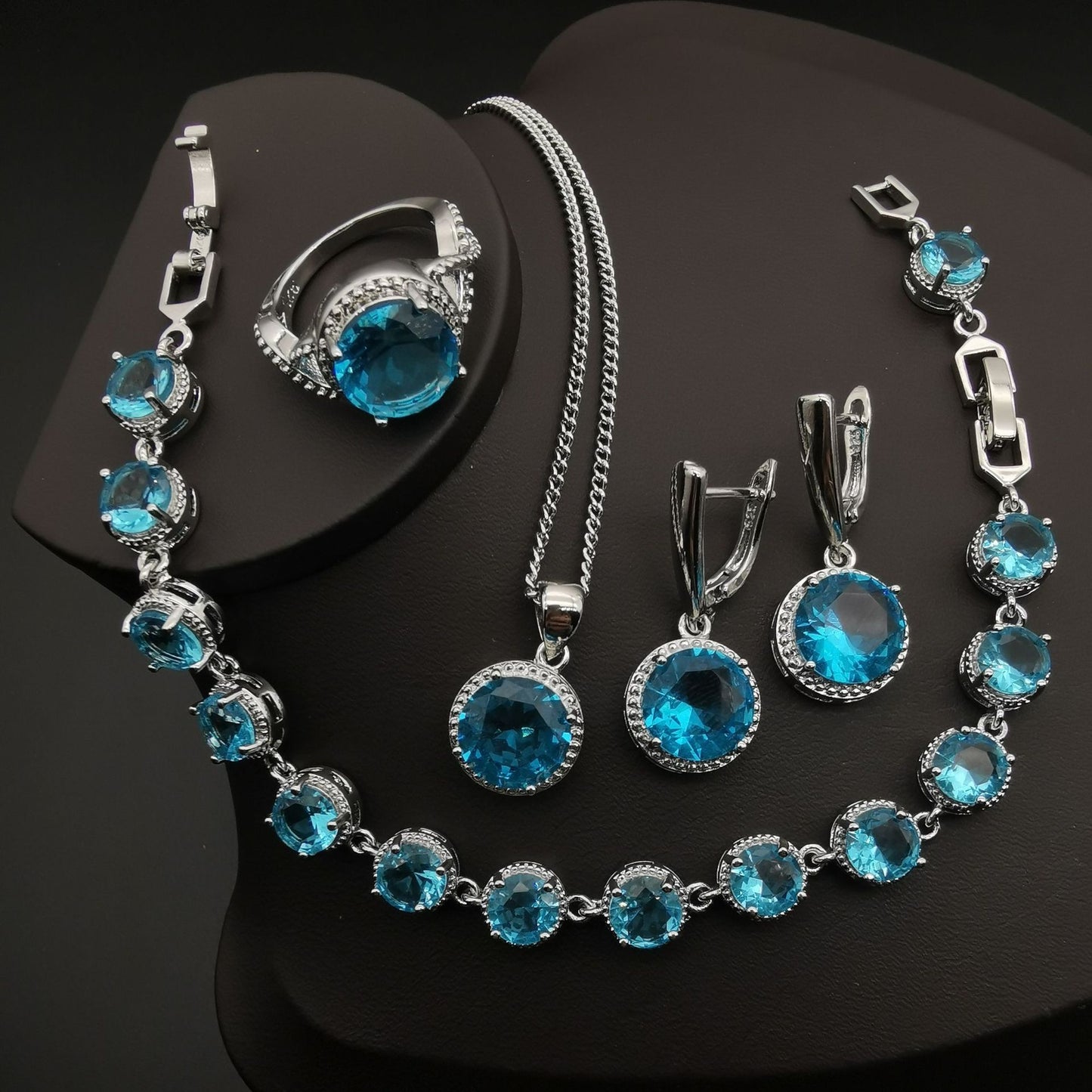 Women's Diamond Jewelry Set - Adult 4-Piece Blue Ring Set Size 10