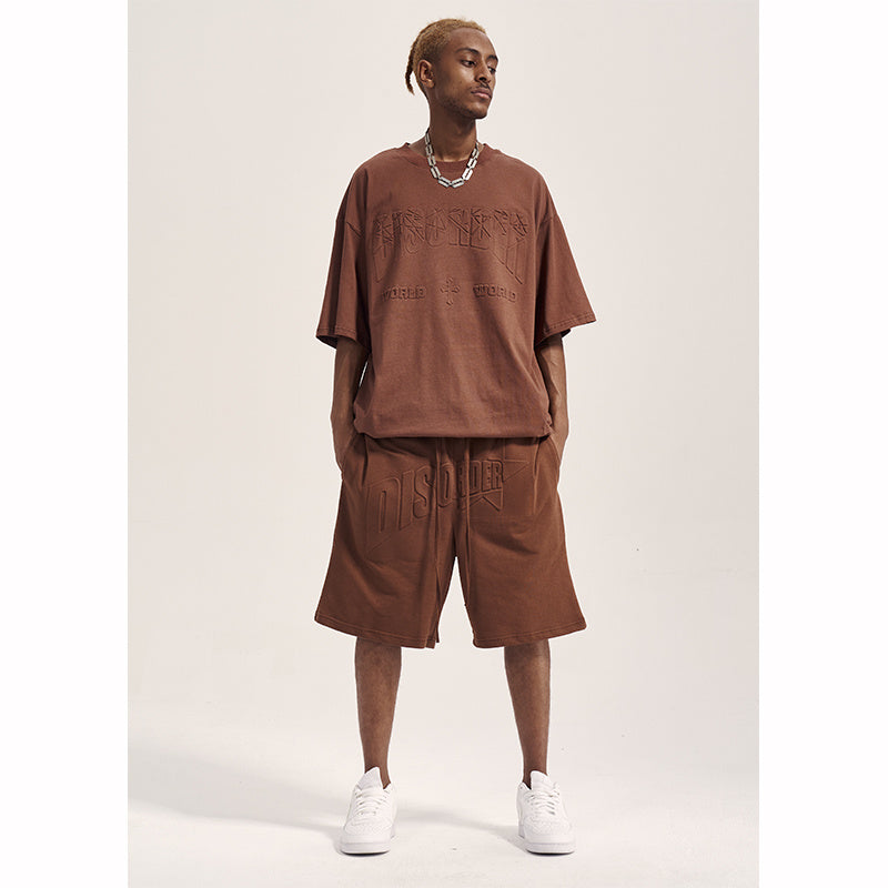 Vintage Embossed Drawstring Men's Loose Casual Shorts