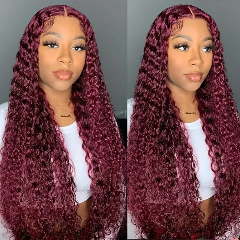 Women's Wine Red Afro Wig - Front Lace Small Roll Synthetic Hair Multiple Lengths