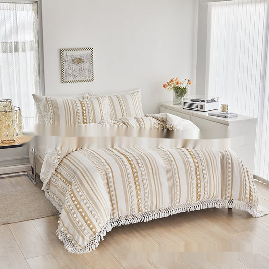 Bedding Craft Solid Color Campus Zaihuile Tassel Dot Three-piece Set