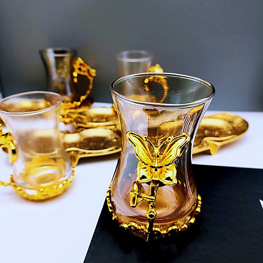 Colorful Glass Coffee Cup & Plate Set - 12 Pieces