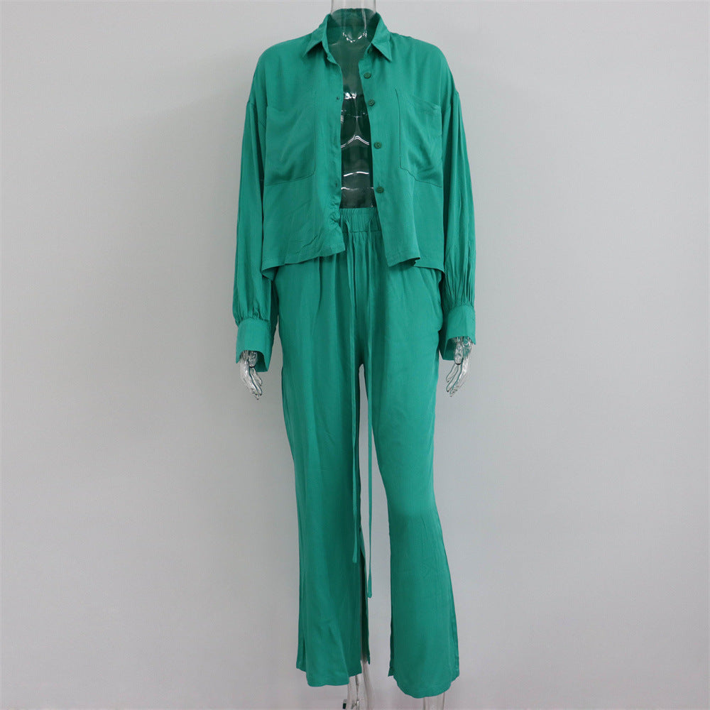 Shirts Tops Slit Wide-leg Pants Two-piece Casual
