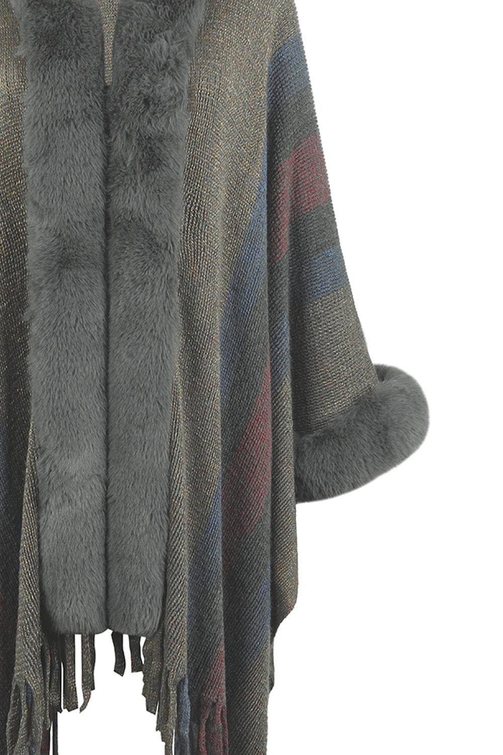 Color Block Fringe Detail Poncho - Millivan supplies