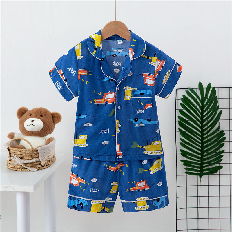 Boys And Girls Faux Silk Cardigan Pajama Short Sleeve Set
