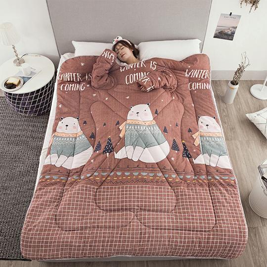 Winter Lazy Quilt with Sleeves - Polyester 1.2×1.6m Wearable Blanket 5 Colors 1350g