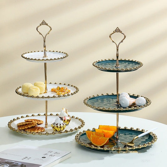 Living Room Coffee Table Household Ceramic Skewer Fruit Dessert Candy Tray Rack - Pearl Models